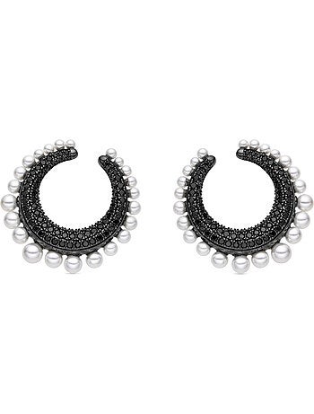 Boucles d'oreilles en argent 925 et zirconium onyx plaqué Rhodium - Othas