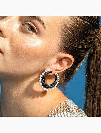 Boucles d'oreilles en argent 925 et zirconium onyx plaqué Rhodium - Othas