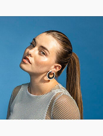 Boucles d'oreilles en argent 925 et zirconium onyx plaqué Rhodium - Othas