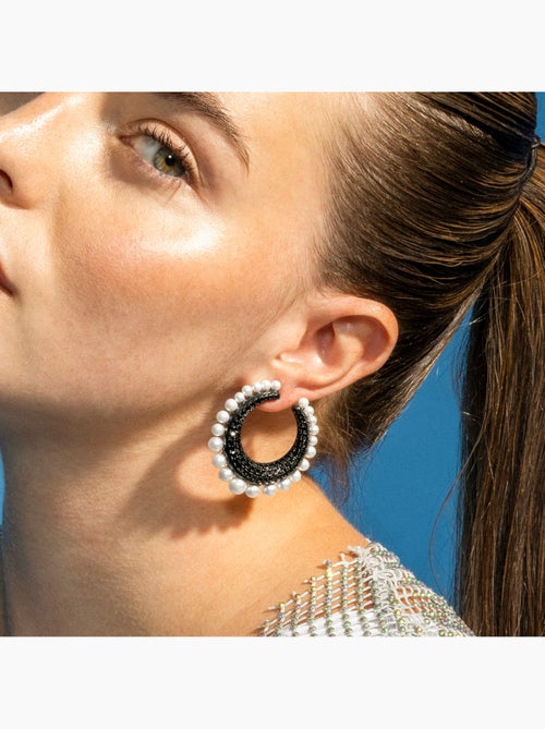 Boucles d'oreilles en argent 925 et zirconium onyx plaqué Rhodium - Othas - Kiabi