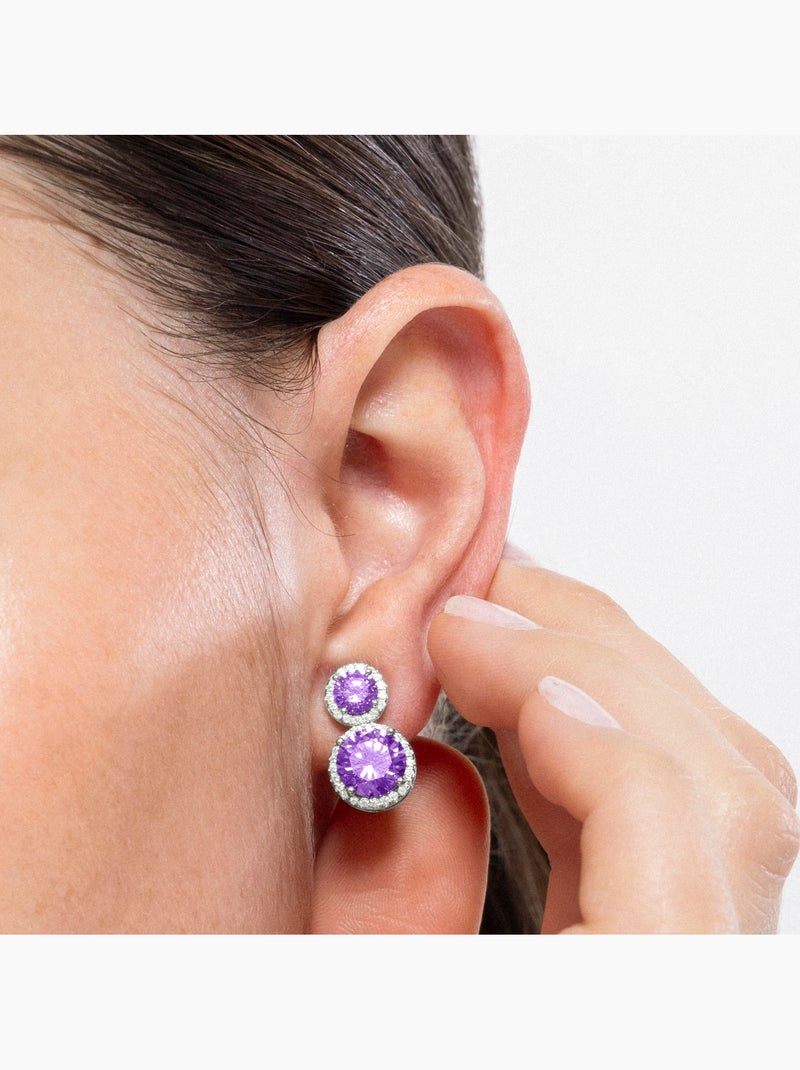 Boucles d'oreilles en argent 925 et zirconium rhodié - Pruka Violet - Kiabi