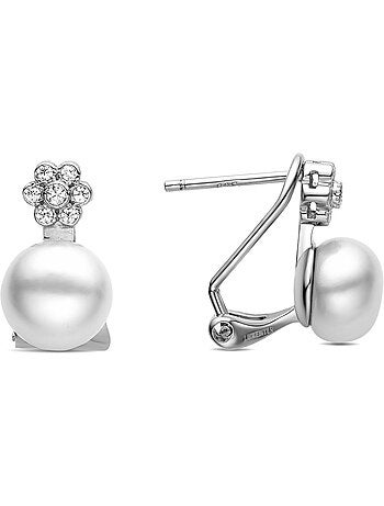 Boucles d'oreilles en argent 925 Luxenter avec perle blanche rhodiée - Altul