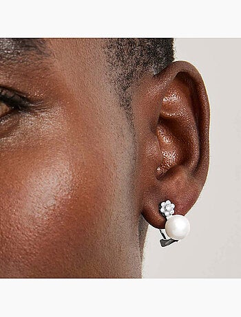 Boucles d'oreilles en argent 925 Luxenter avec perle blanche rhodiée - Altul