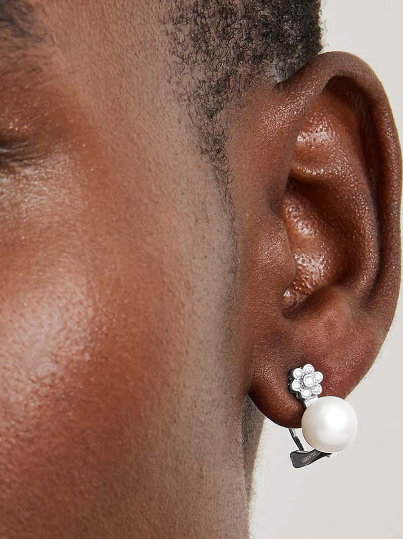 Boucles d'oreilles en argent 925 Luxenter avec perle blanche rhodiée - Altul Blanc - Kiabi