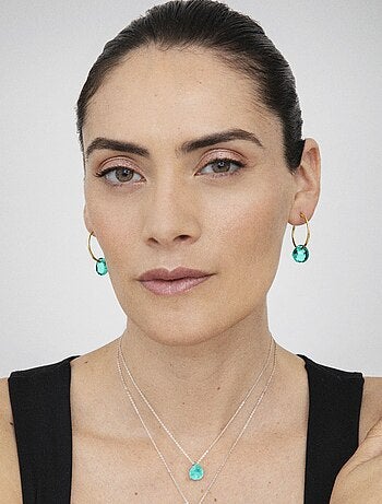 Boucles d'oreilles en argent 925 Luxenter avec quartz hydrothermal vert et plaqué or 18k-Vanshy