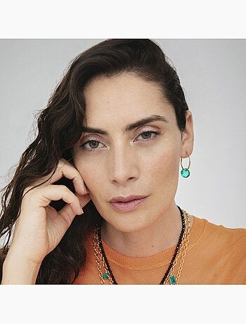 Boucles d'oreilles en argent 925 Luxenter avec quartz hydrothermal vert et plaqué or 18k-Vanshy