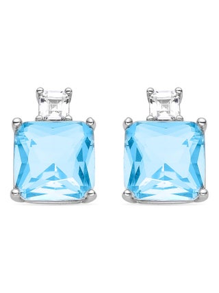Boucles d'oreilles en argent 925 Luxenter avec zircon aigue-marine rhodié - Bashu