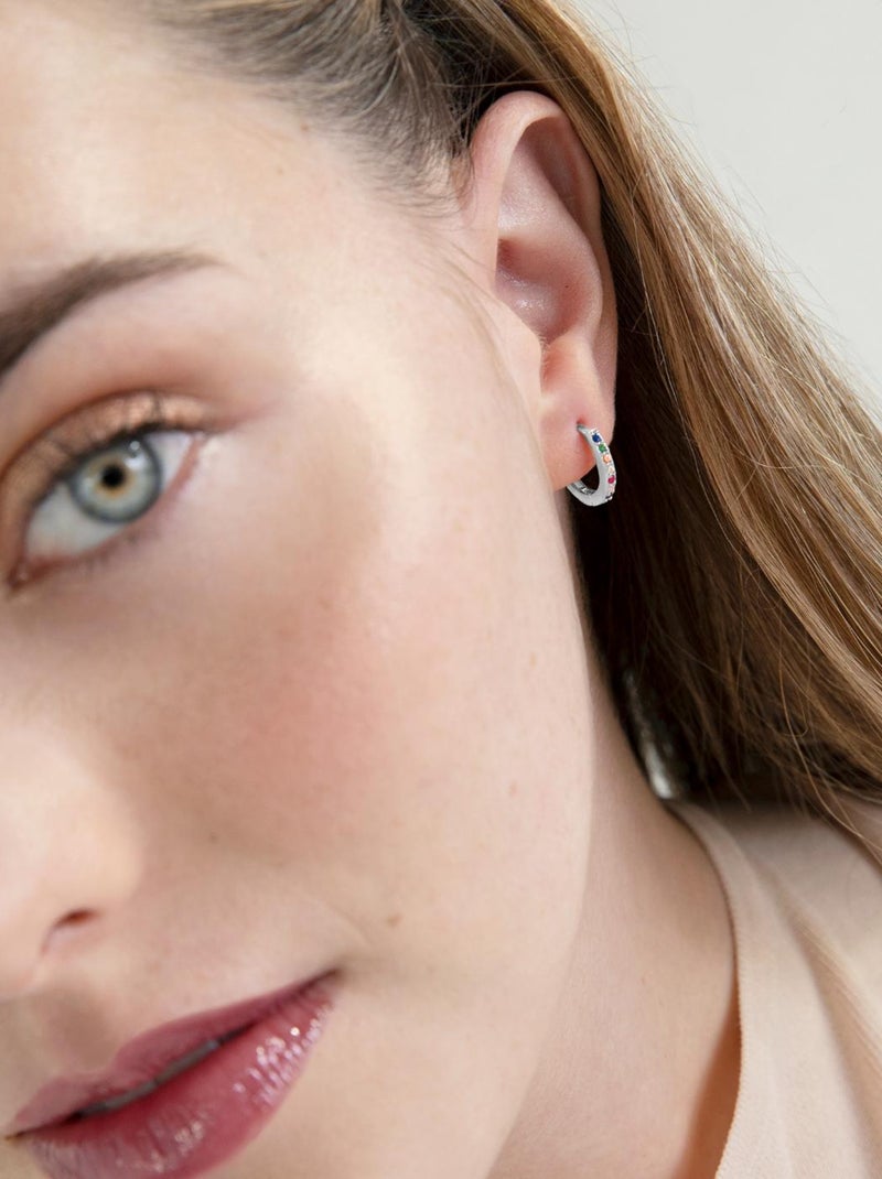 Boucles d'oreilles en argent 925 Luxenter avec zircon multicolore plaqué rhodium - Valarys Multicolore - Kiabi