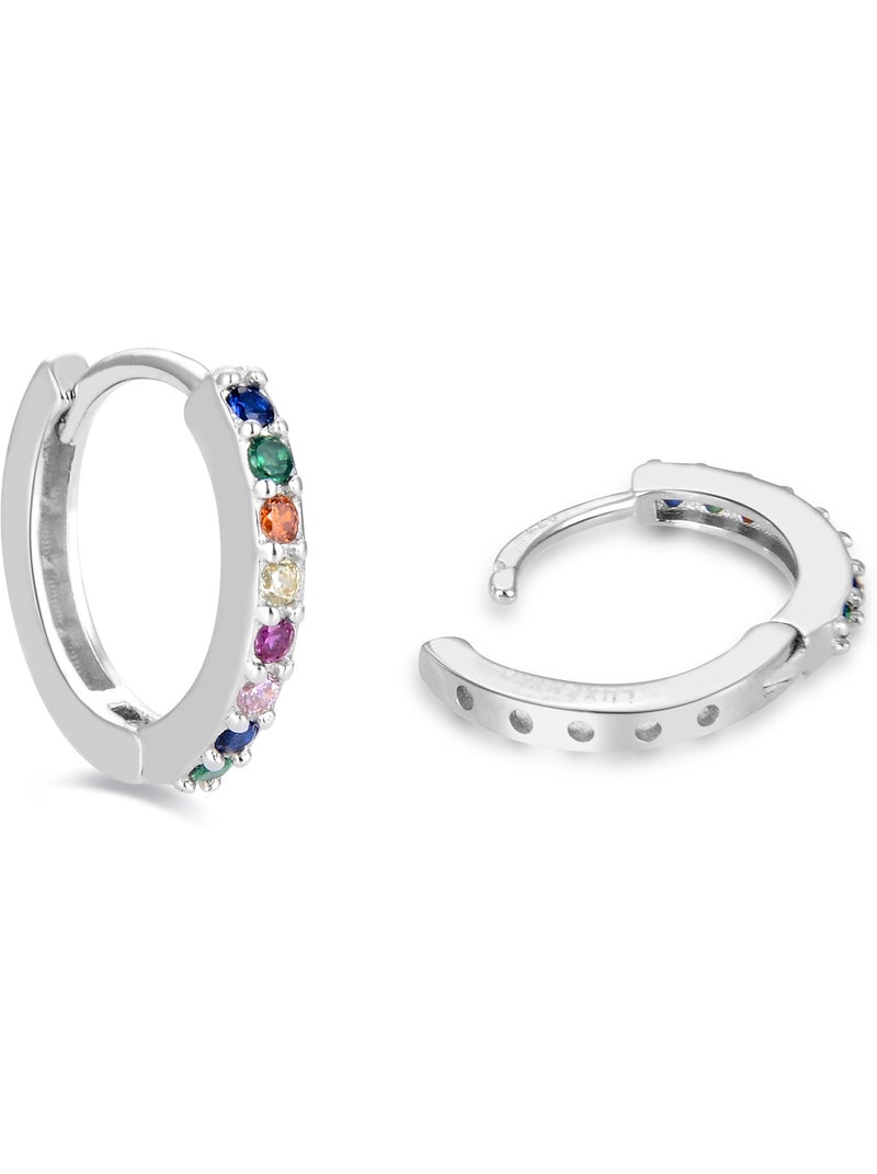 Boucles d'oreilles en argent 925 Luxenter avec zircon multicolore plaqué rhodium - Valarys Multicolore - Kiabi