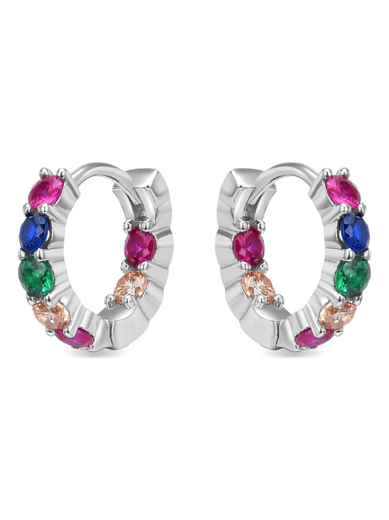 Boucles d'oreilles en argent 925 Luxenter avec zircon multicolore plaqué rhodium - Yarek Multicolore - Kiabi