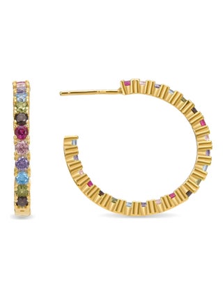 Boucles d'oreilles en argent 925 Luxenter avec zircons multicolores finis en or jaune 18K - Vyamba