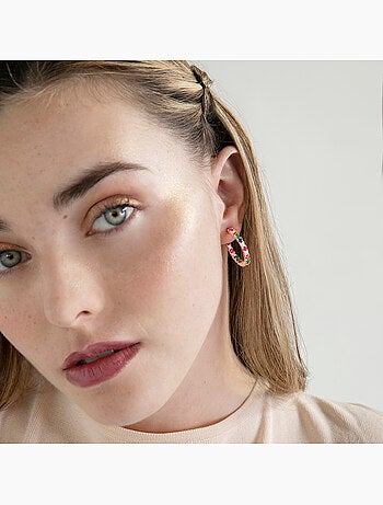 Boucles d'oreilles en argent 925 Luxenter avec zircons multicolores finis en or rose 18K - Vyamba