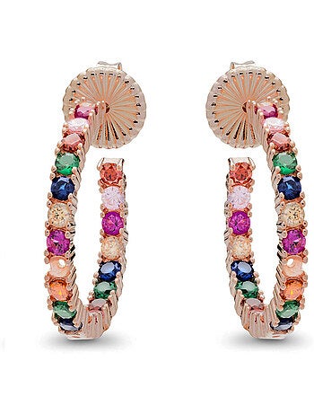 Boucles d'oreilles en argent 925 Luxenter avec zircons multicolores finis en or rose 18K - Vyamba