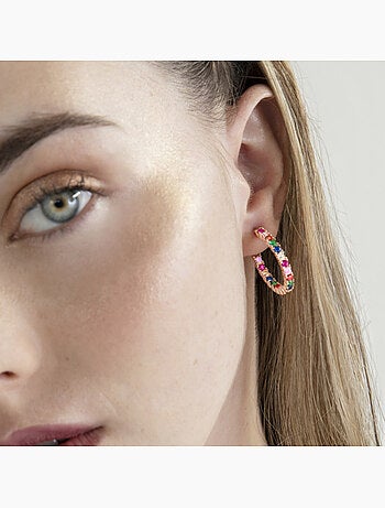 Boucles d'oreilles en argent 925 Luxenter avec zircons multicolores finis en or rose 18K - Vyamba