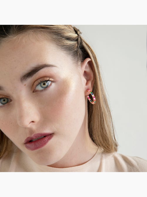 Boucles d'oreilles en argent 925 Luxenter avec zircons multicolores finis en or rose 18K - Vyamba - Kiabi