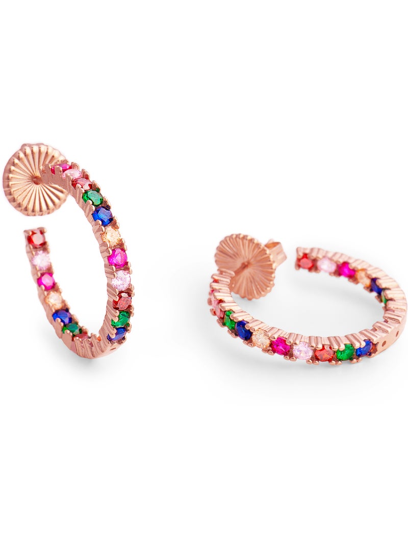 Boucles d'oreilles en argent 925 Luxenter avec zircons multicolores finis en or rose 18K - Vyamba Multicolore - Kiabi