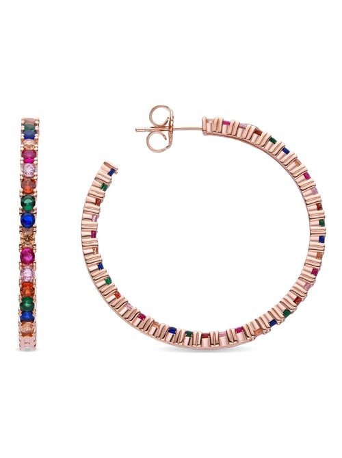 Boucles d'oreilles en argent 925 Luxenter avec zircons multicolores finis en or rose 18K - Vyamba - Kiabi