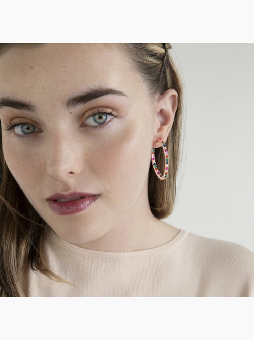 Boucles d'oreilles en argent 925 Luxenter avec zircons multicolores finis en or rose 18K - Vyamba - Kiabi