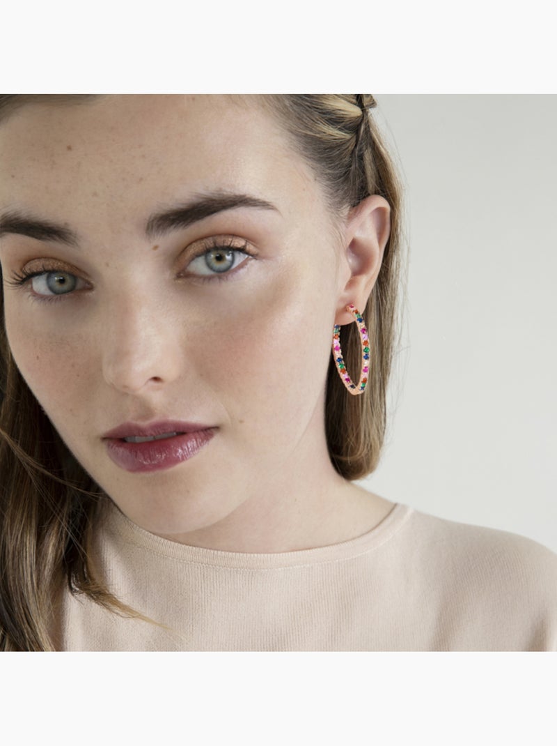 Boucles d'oreilles en argent 925 Luxenter avec zircons multicolores finis en or rose 18K - Vyamba Multicolore - Kiabi