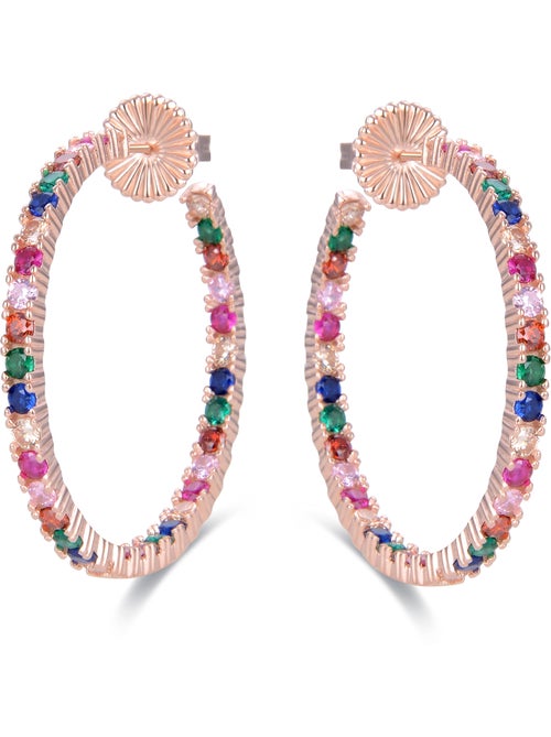 Boucles d'oreilles en argent 925 Luxenter avec zircons multicolores finis en or rose 18K - Vyamba - Kiabi