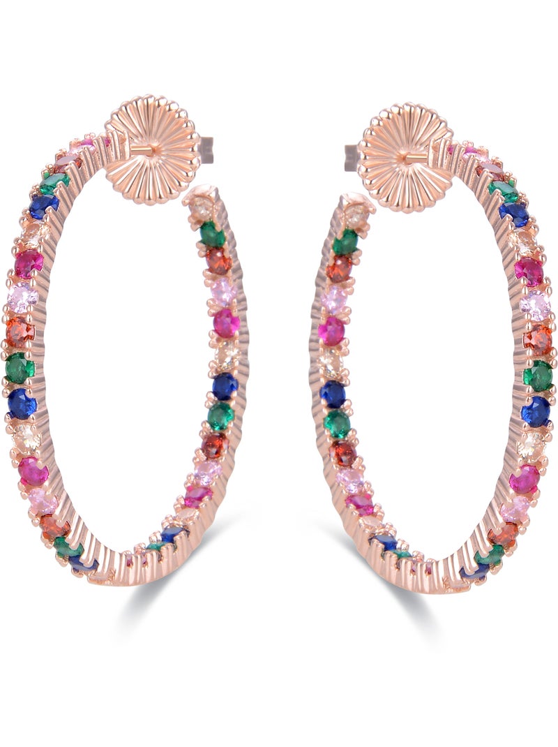 Boucles d'oreilles en argent 925 Luxenter avec zircons multicolores finis en or rose 18K - Vyamba Multicolore - Kiabi