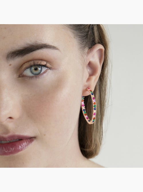 Boucles d'oreilles en argent 925 Luxenter avec zircons multicolores finis en or rose 18K - Vyamba - Kiabi