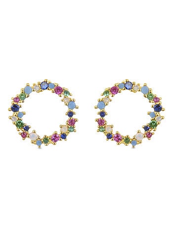 Boucles d'oreilles en argent 925 Luxenter avec zircons multicolores finis et plaqué or 18k - Thilak