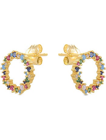 Boucles d'oreilles en argent 925 Luxenter avec zircons multicolores finis et plaqué or 18k - Thilak