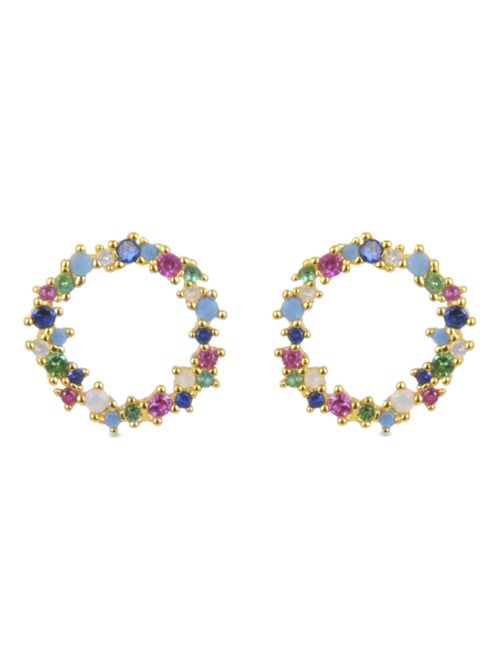 Boucles d'oreilles en argent 925 Luxenter avec zircons multicolores finis et plaqué or 18k - Thilak - Kiabi