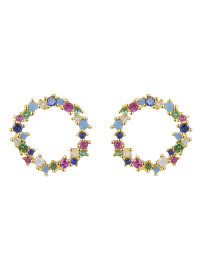 Boucles d'oreilles en argent 925 Luxenter avec zircons multicolores finis et plaqué or 18k - Thilak Multicolore - Kiabi