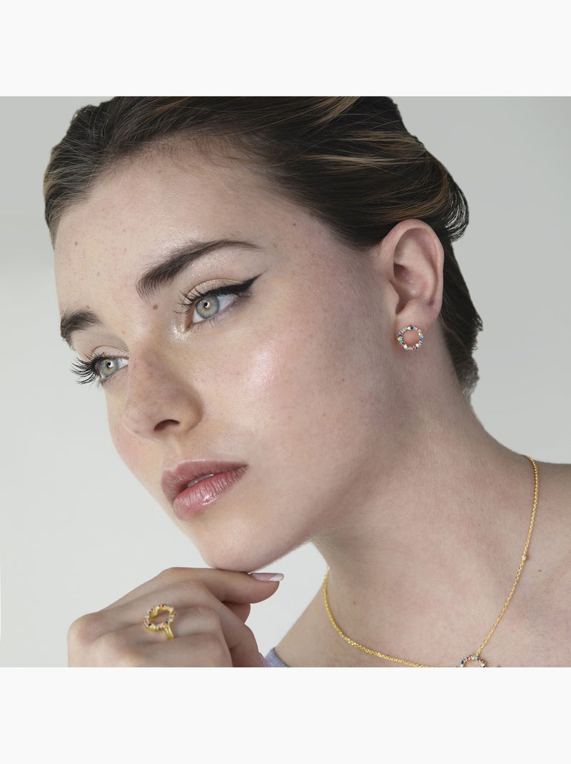 Boucles d'oreilles en argent 925 Luxenter avec zircons multicolores finis et plaqué or 18k - Thilak Multicolore - Kiabi