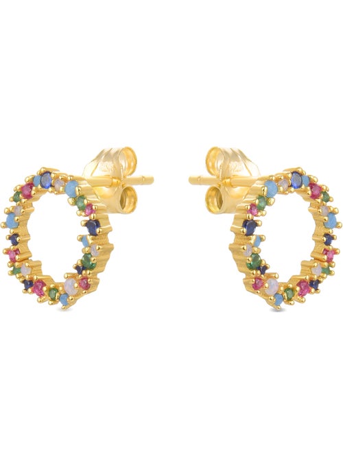 Boucles d'oreilles en argent 925 Luxenter avec zircons multicolores finis et plaqué or 18k - Thilak - Kiabi
