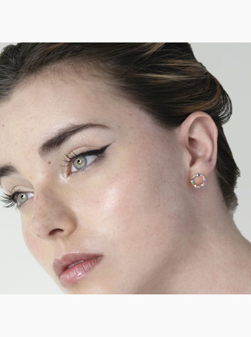 Boucles d'oreilles en argent 925 Luxenter avec zircons multicolores finis et plaqué or 18k - Thilak - Kiabi