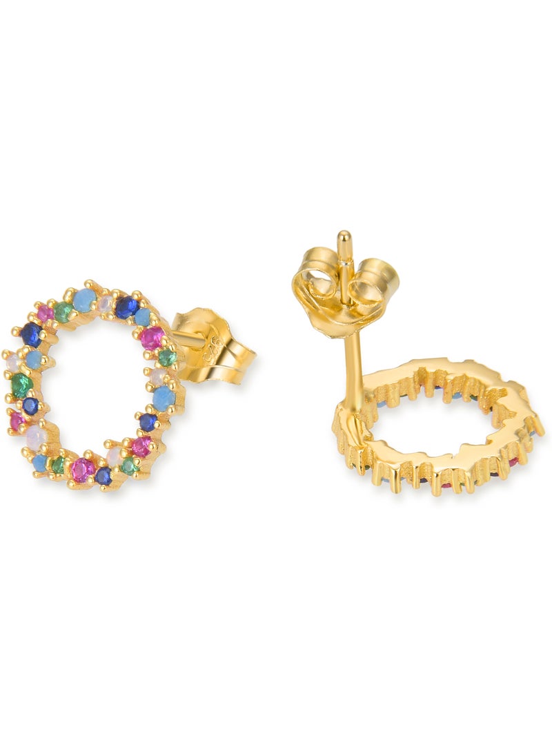 Boucles d'oreilles en argent 925 Luxenter avec zircons multicolores finis et plaqué or 18k - Thilak Multicolore - Kiabi