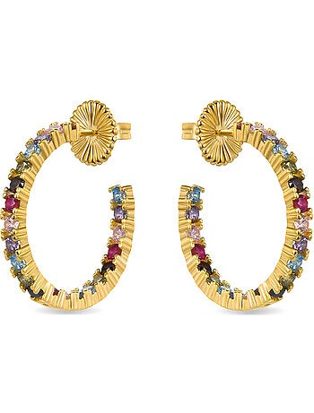 Boucles d'oreilles en argent 925 Luxenter avec zircons multicolores finis et plaqué or 18k - Vyamba