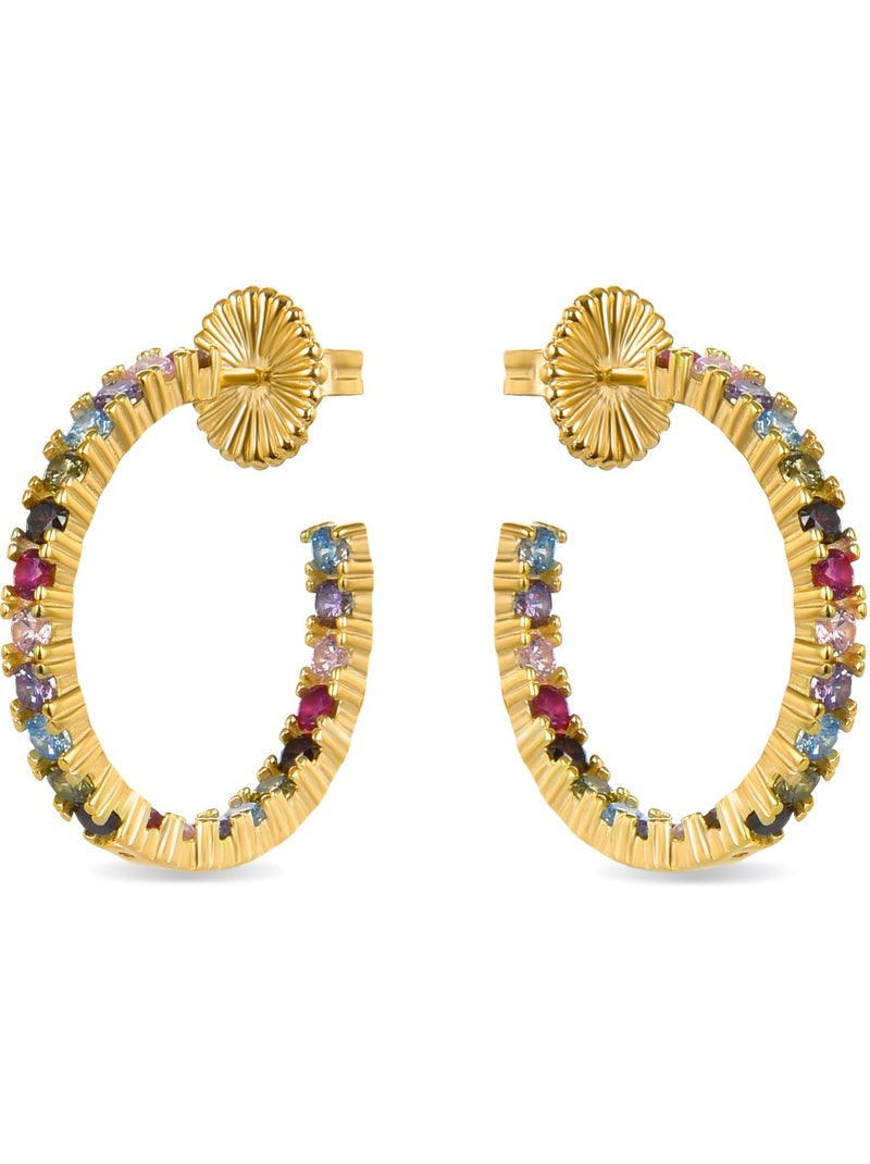 Boucles d'oreilles en argent 925 Luxenter avec zircons multicolores finis et plaqué or 18k - Vyamba Multicolore - Kiabi