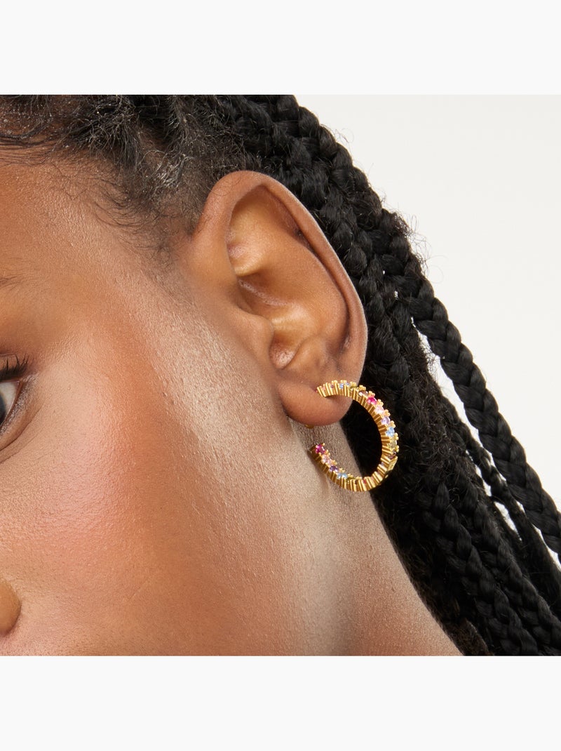 Boucles d'oreilles en argent 925 Luxenter avec zircons multicolores finis et plaqué or 18k - Vyamba Multicolore - Kiabi
