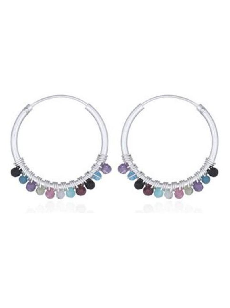 Boucles d'oreilles en argent avec perles en pierres fines Argenté - Kiabi