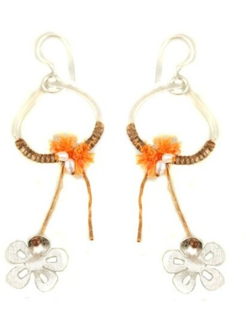 Boucles d'oreilles en argent brossé et coton Argenté - Kiabi