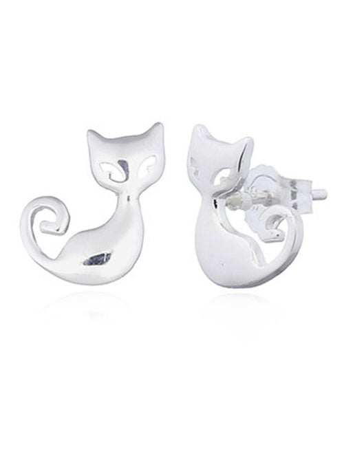 Boucles d'oreilles en argent forme chat - Kiabi