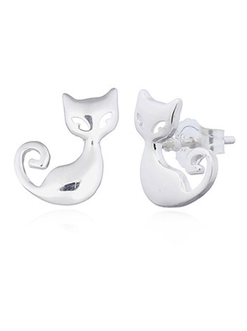 Boucles d'oreilles en argent forme chat Argenté - Kiabi