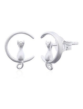 Boucles d'oreilles en argent forme lune et chat