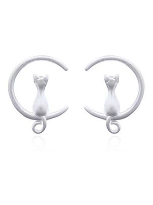 Boucles d'oreilles en argent forme lune et chat - Kiabi