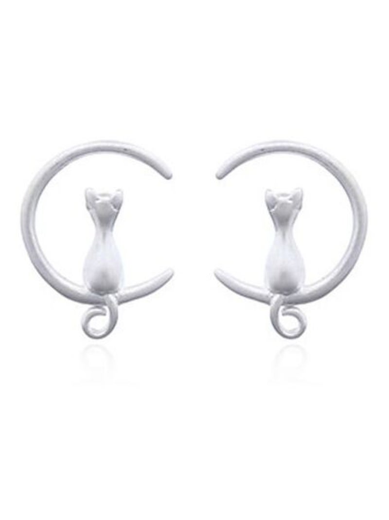 Boucles d'oreilles en argent forme lune et chat Argenté - Kiabi