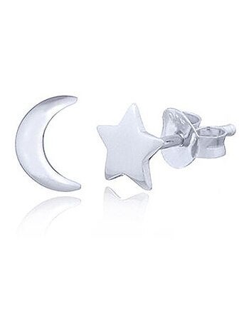 Boucles d'oreilles en argent forme lune et étoile