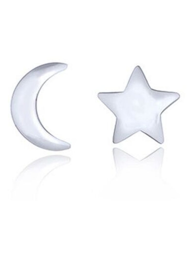 Boucles d'oreilles en argent forme lune et étoile Argenté - Kiabi