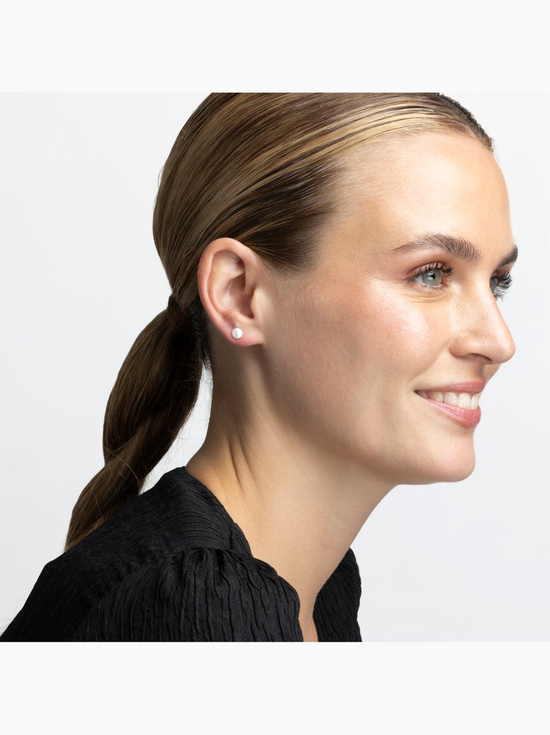 Boucles d'oreilles en argent sterling 925 avec perle blanche, finition rhodium - Básico Blanc - Kiabi