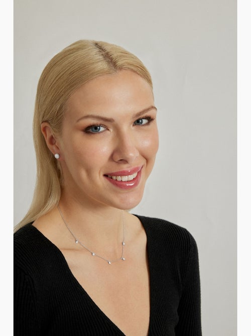 Boucles d'oreilles en argent sterling 925 avec perle blanche, finition rhodium - Básico - Kiabi