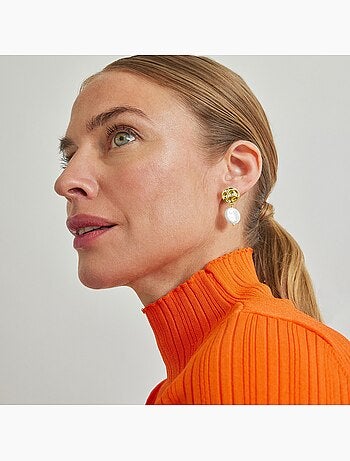 Boucles d'oreilles en perles blanches Luxenter finies et plaqué or 18k - Durdana