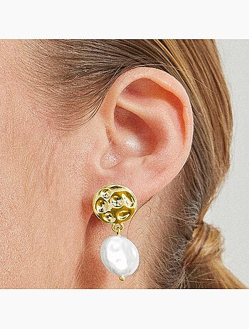 Boucles d'oreilles en perles blanches Luxenter finies et plaqué or 18k - Durdana